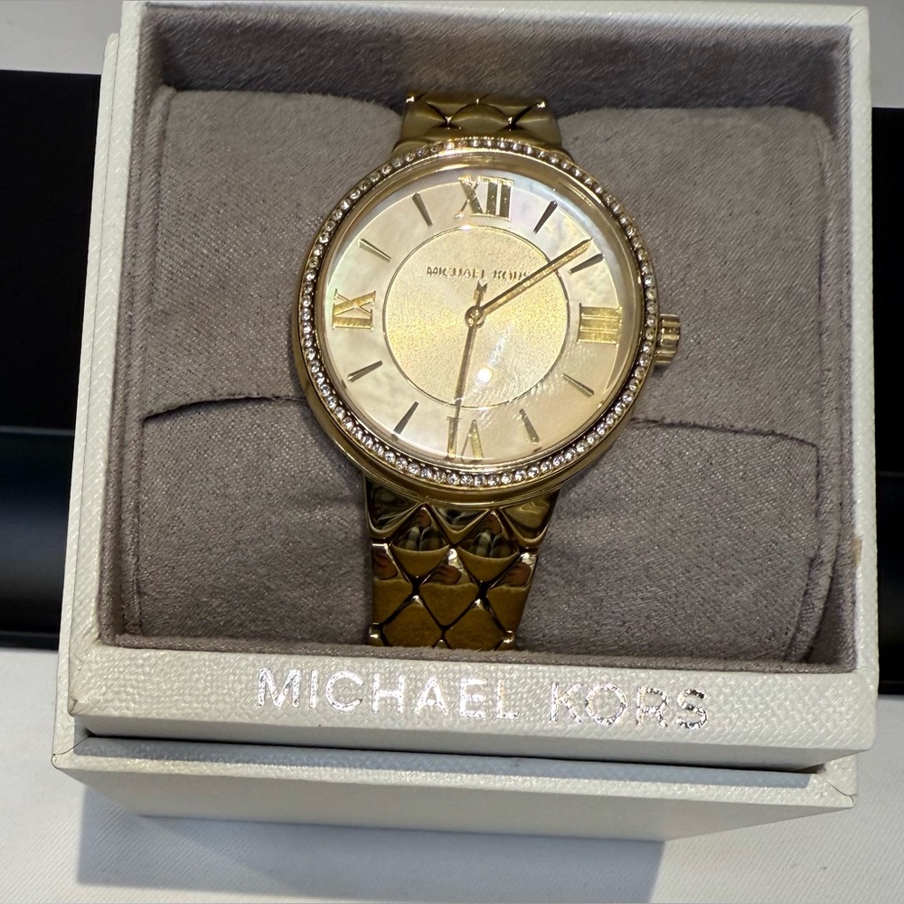 Michael Kors Camilla Gold Watch with Crystal Accents NIB MK3704